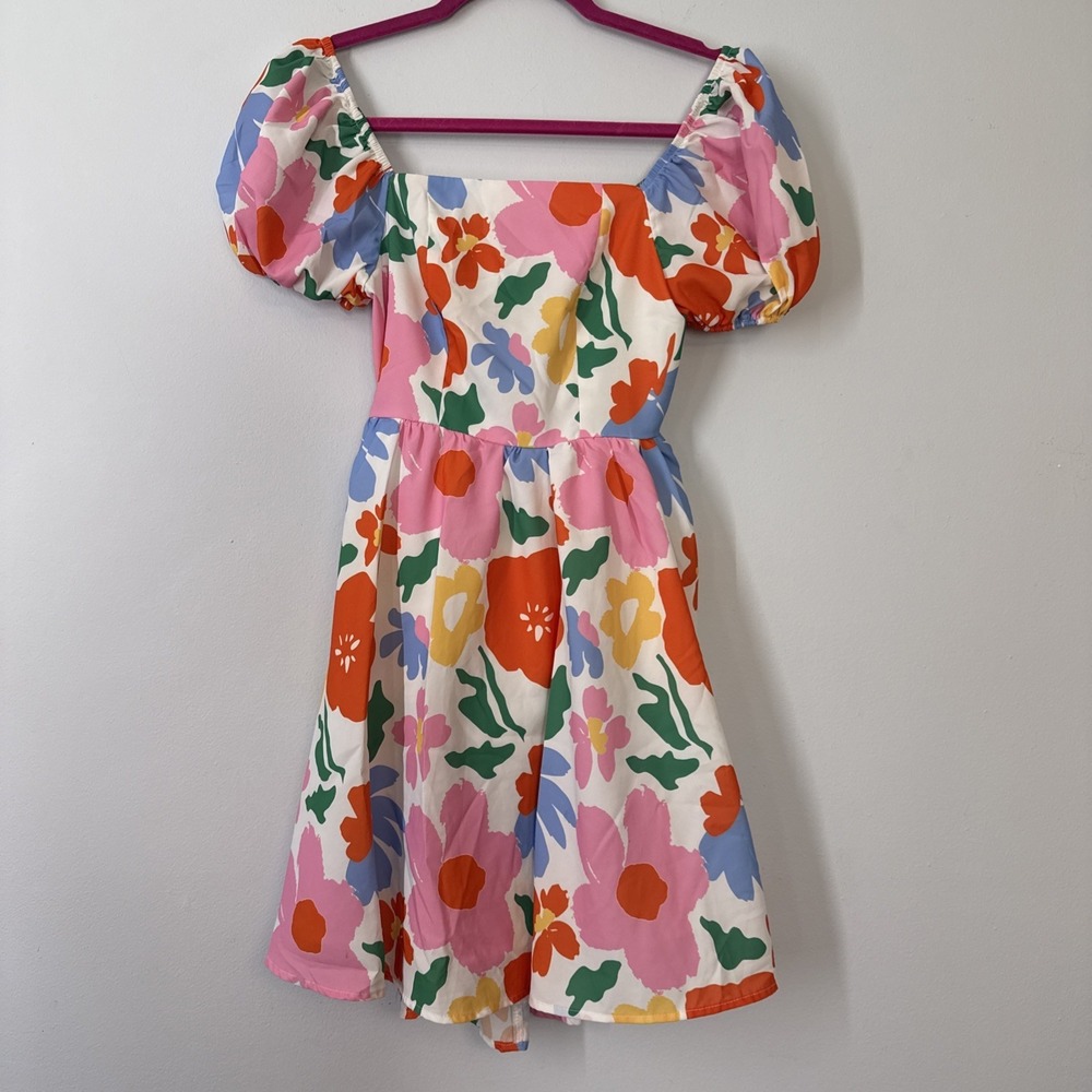 Whimsical Puff Sleeve Floral Open Back Romantic Summer Dress Size‎ XSmall
